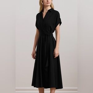 Ralph Lauren Black Belted Crepe Dress